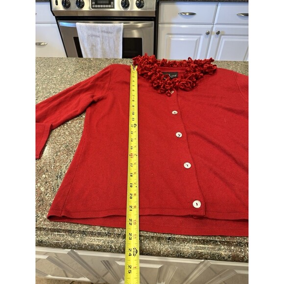 Carole Little silk cashmere Womens Large Red Ruffle waist length see measureme - Picture 8 of 10